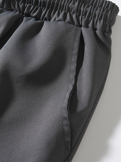 Men'S Fashion Cargo Pants, 100% Polyester Woven Fabric, All-Season Loose Fit with Drawstring Waist, Multi-Pocket Design, Solid Color, Mid Waist, Regular Length, Non-Stretch, Casual Joggers for Weekend - 160g/m²