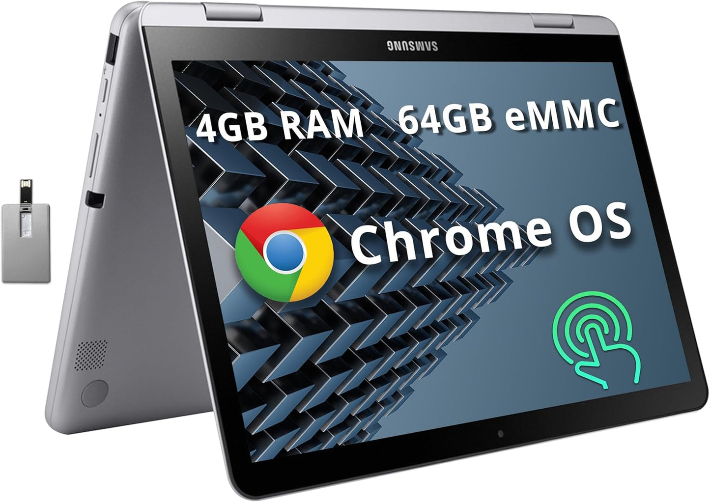 SAMSUNG Chromebook 4+ Laptop, 15.6" FHD LED Display, Intel Celeron N4000, 4GB RAM, 64GB Emmc, HD Webcam, Wi-Fi 5, Bluetooth, Chrome OS, Platinum Titan, 32GB USB Card