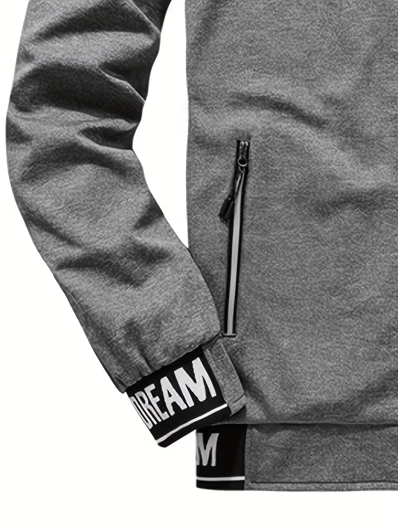 Տղամարդկանց ամենօրյա սպորտային հագուստի հավաքածու - բեժ գույնի ճարմանդով բաճկոն և մարզական տաբատ "DARE TO BE" տպագրությամբ, երկար թևերով, գրպաններով և քաշվող գոտիով, իդեալական է վազքի և հանգստի համար, գարուն/աշուն հավաքածու, գարուն-աշուն հագուստ | Zipup J