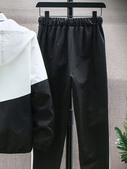 Տղամարդկանց գարուն-աշուն բացօթյա սպորտաձևերի մարզումների համար նախատեսված ամենօրյա գունային բլոկներով կարված վերնաշապիկով, կարգավորվող հավաքածու՝ տնային վերնաշապիկով և տաբատով, նորաձև քամուց պաշտպանող բաճկոնով, տաբատով, երկկտոր կոստյումով