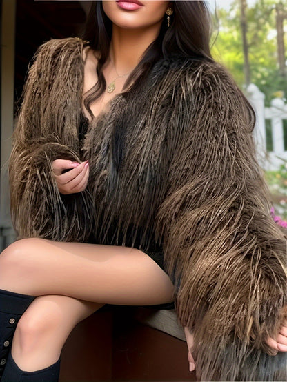 Targeted Yudomi արհեստական ​​մորթուց կարճ վերարկու կանանց համար