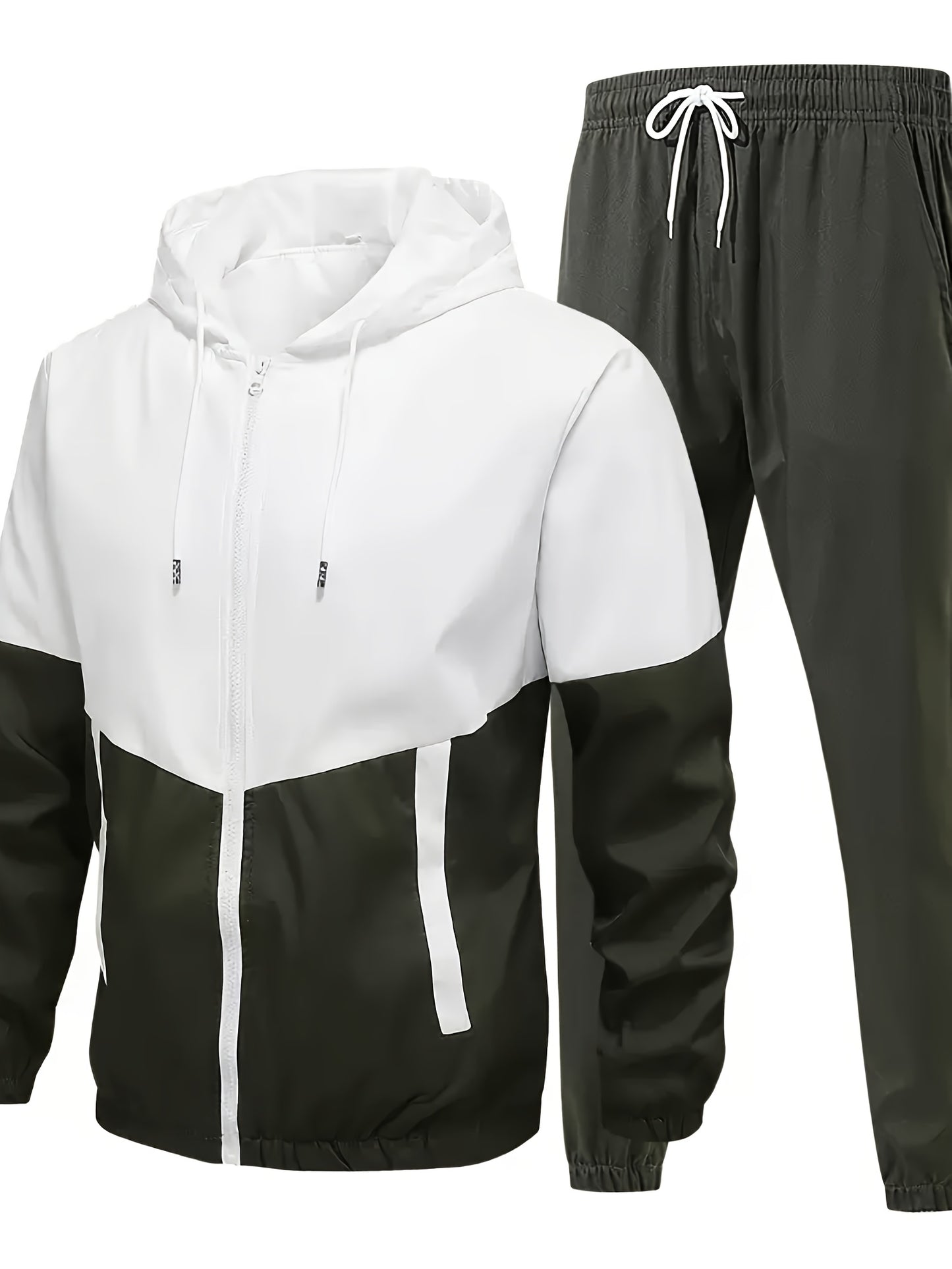 Տղամարդկանց գարուն-աշուն բացօթյա սպորտաձևերի մարզումների համար նախատեսված ամենօրյա գունային բլոկներով կարված վերնաշապիկով, կարգավորվող հավաքածու՝ տնային վերնաշապիկով և տաբատով, նորաձև քամուց պաշտպանող բաճկոնով, տաբատով, երկկտոր կոստյումով