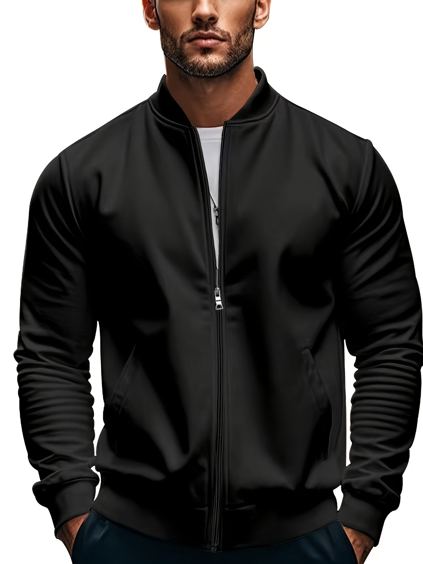 Տղամարդու թեթև, կանգնած օձիքով բաճկոն՝ ձիթապտղի կանաչ, փափուկ, կայծակաճարմանդով բաճկոն՝ գրպաններով, սովորական չափսի՝ գարնանային/աշնանային արշավների և առօրյա բացօթյա հագուստի համար, արշավային պարագաներ