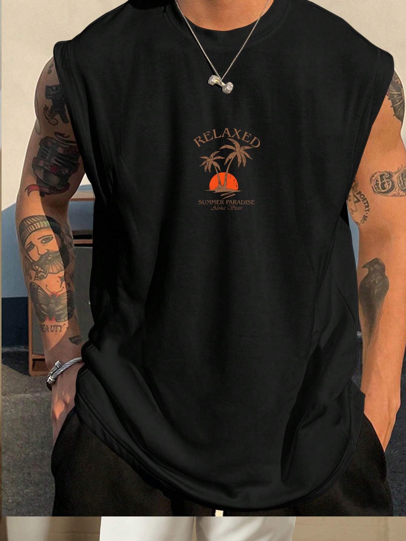 Տպել Հարմարավետ շնչառական վերնաշապիկ, տղամարդկանց պատահական ձգվող անթև վերնաշապիկ ամառային մարզասրահի մարզումների համար բասկետբոլ