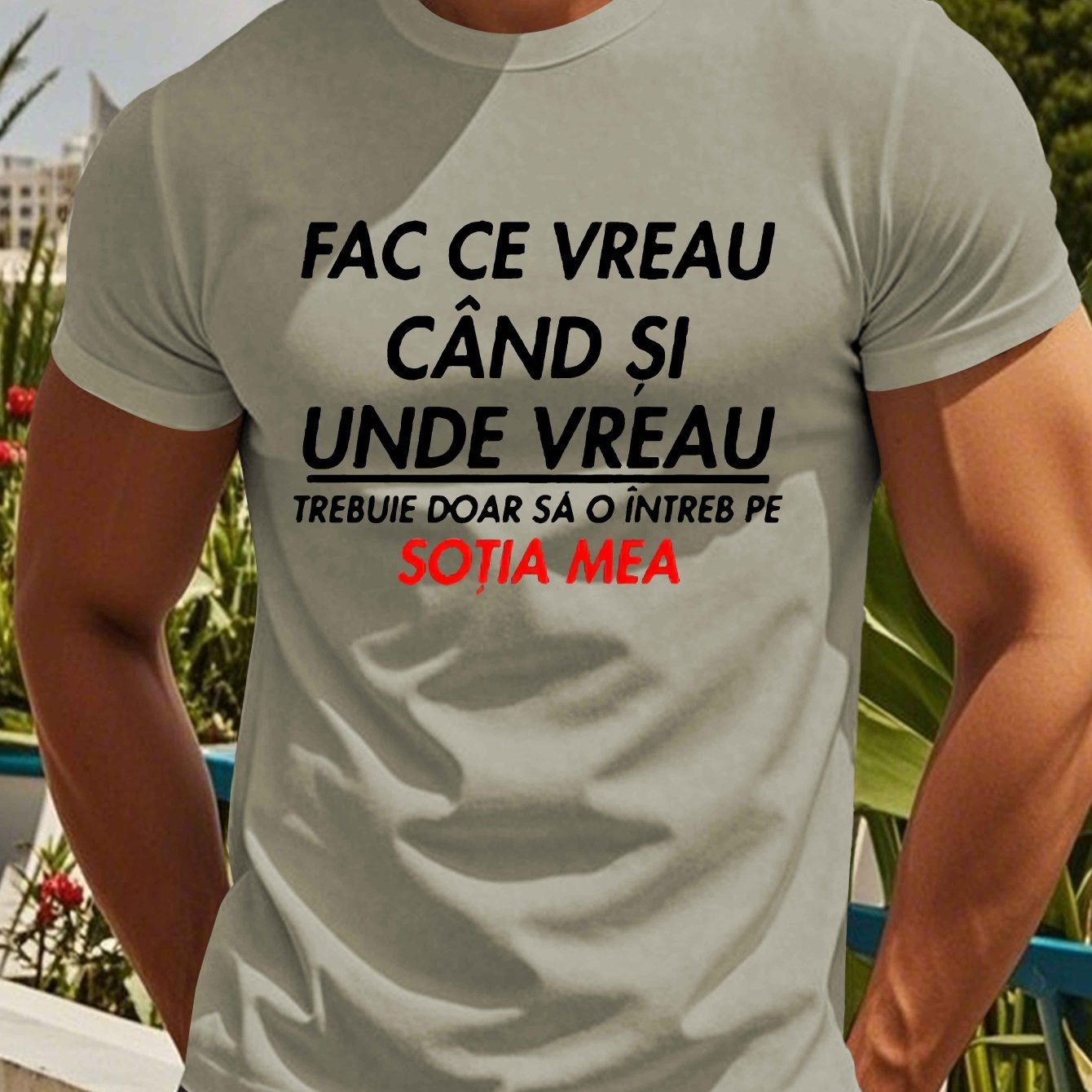 Տղամարդու կարճ թևքով ռումինական «Qitate» գրությամբ շապիկ - «Face Ce Vreau Cand Si Under Breath» տպագրությամբ, թեթև պոլիեսթերային, ամառային ամենօրյա վերնաշապիկ, կլոր վզնոցով, լվացվող մեքենայով, լվացվող մարզաշապիկ՝ թավ տեքստով, թեթև նյութով։