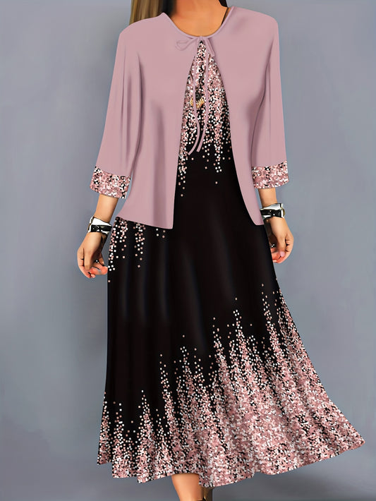 Մեծ չափս, գարուն-ամառ էլեգանտ մեծ չափսերի ծաղկային նախշերով նորաձև արձակուրդային երկար զգեստ՝ կանացի հավաքածու՝ առանց աքսեսուարների