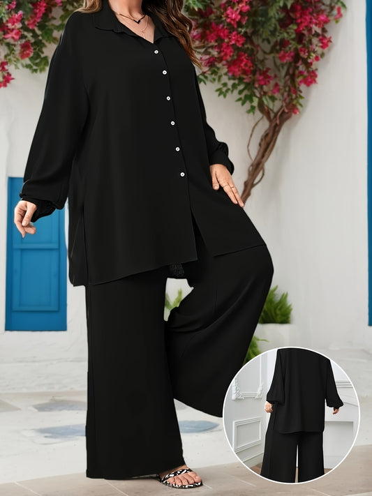 Մեծ չափս, մեծ չափսերի կանացի նորաձև և էլեգանտ, ազատ, V-ձև դեկոլտեով, երկու մասից բաղկացած հավաքածու