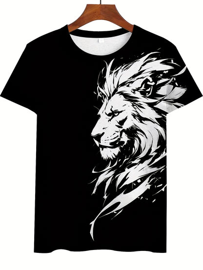 Նոր Առյուծի 3D Տպագրության Նախշ, Կարճ Թևքերով Կլոր Վզիկով Շապիկ, Տղամարդկանց Արտաքին Հագուստ