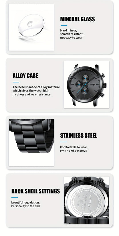 A High-quality Wristwatch For Men With Multiple Functions And A Stainless Steel Strap.