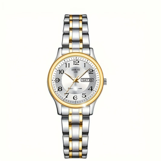 DEBLVE կանացի ժամացույց՝ փայլող թվատախտակ, պողպատե ժապավեն, շաբաթական օրացույցի էկրան, կատարյալ նվեր ծննդյան օրերի, տոնակատարությունների և տարեդարձերի համար