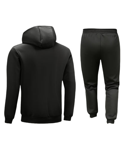 Տղամարդկանց առօրյա սպորտային հագուստի հավաքածու. Բարձրորակ գլխարկով սվիտեր և մարզաշապիկ վազքի, ֆիթնեսի և տնային հագուստի համար - Գարուն/աշուն երկկտոր հագուստ