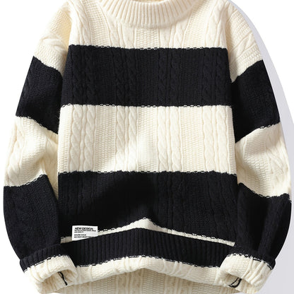 Գծավոր, գունային բլոկներով տրիկոտաժե սվիտեր տղամարդկանց համար | Ազատ չափս, կլոր վզնոց, կողային տրիկոտաժ, իդեալական է գարուն/աշուն սեզոնի համար, փողոցային ոճ, կատարյալ է դեռահաս տղաների համար