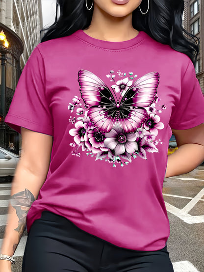 Circle Chic թիթեռի նախշերով շապիկ - նրբագեղ դիզայն, կլոր վզնոցով ամենօրյա վերնաշապիկ - շնչող և թեթև, իդեալական է գարուն/ամառ զգեստապահարանի համար