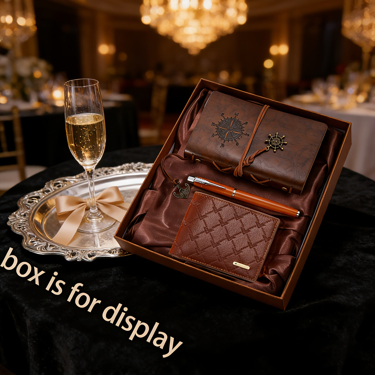 3pcs Wallet Set | Notebook + Bi-fold Wallet + Signature Pen | Casual Faux Leather, Light Brown Stripes | Ideal for Daily Use, Gifts for Men/Fathers on Valentine's, Christmas, Spring Festival