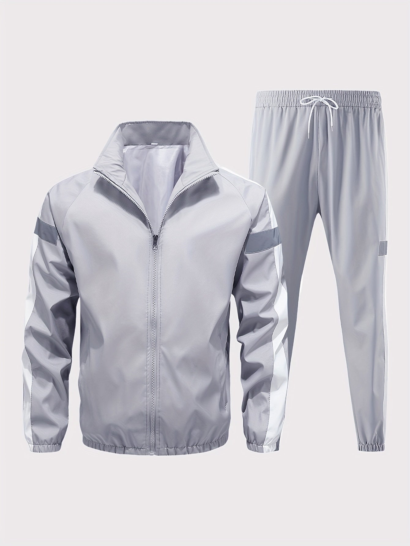 Men'S Casual Sportswear Set - 2pcs Autumn Fashionable Lightweight Fleece Jacket & Pants, Black & White with Red & Gray Accents, Perfect for Outdoor Activities & Casual Wear, Outdoor Casual Wear | Stylish Sportswear | Comforta