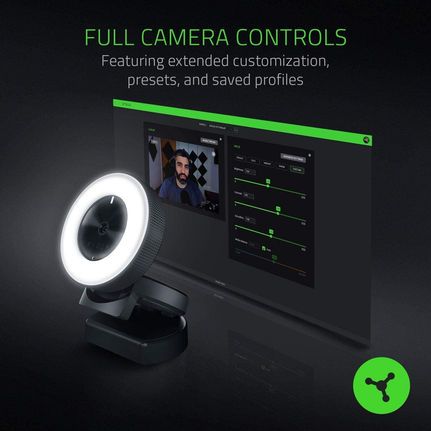 Razer Kiyo 1080P 30 FPS/720 P 60 FPS Streaming Webcam with Adjustable Brightness Ring Light, Built-In Microphone and Advanced Autofocus