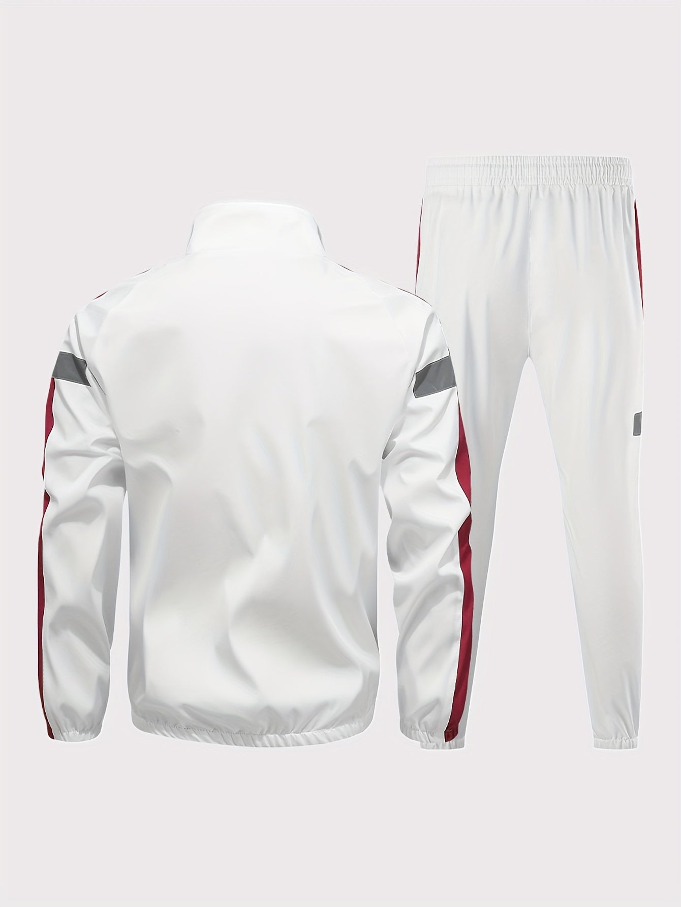 Men'S Casual Sportswear Set - 2pcs Autumn Fashionable Lightweight Fleece Jacket & Pants, Black & White with Red & Gray Accents, Perfect for Outdoor Activities & Casual Wear, Outdoor Casual Wear | Stylish Sportswear | Comforta