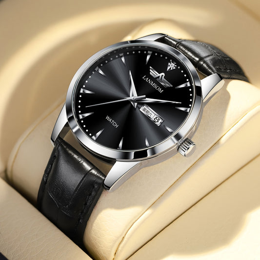 1pc New Men's Quartz Watch with Sunday Calendar and Night Light, Fashionable Wristwatch Ideal Choice for Relatives and Friends Birthday Gifts, Festive Gifts, Brand Electronic Movement Fully Automatic Business Watch