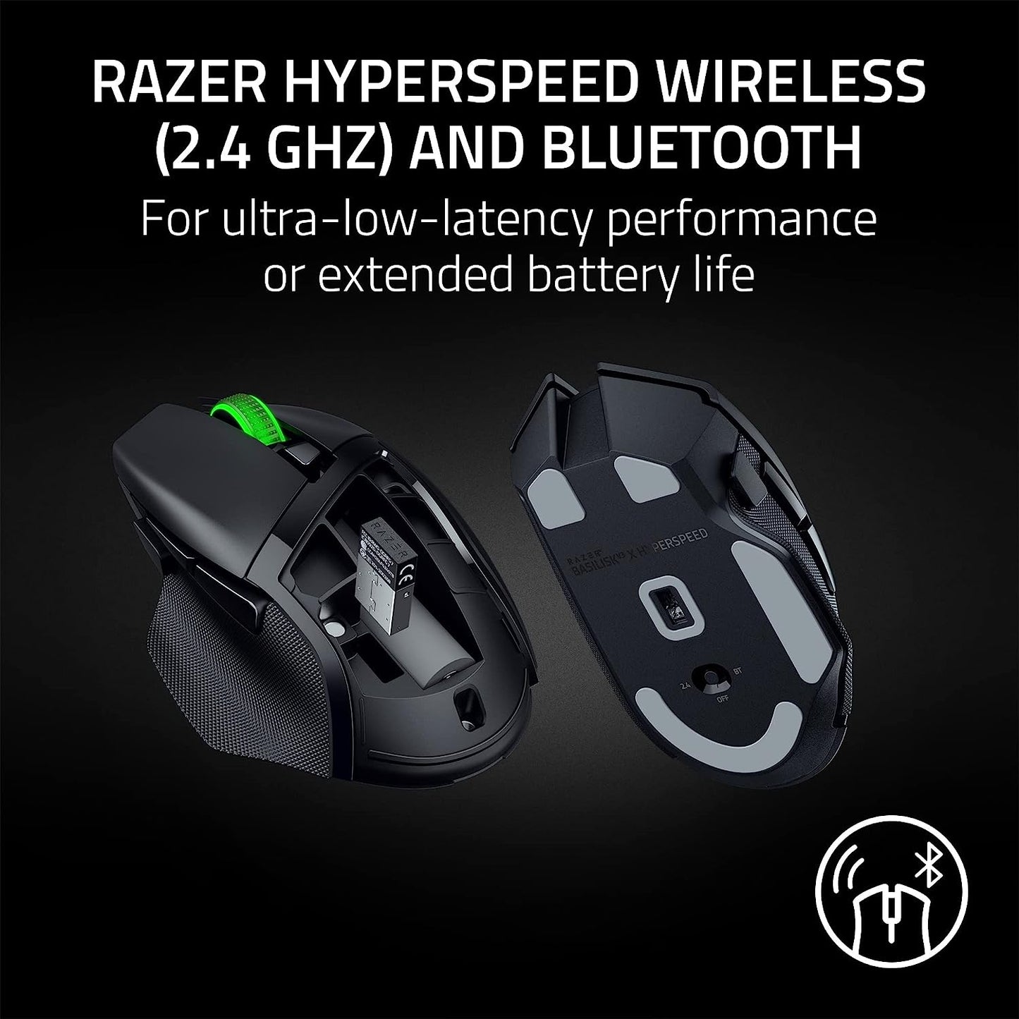 Razer Basilisk V3 X Hyperspeed Wireless Gaming Mouse: up to 285 Hr Battery - 18K Optical Sensor - Mechanical Switches - Chroma RGB - 9 Programmable Controls - Black