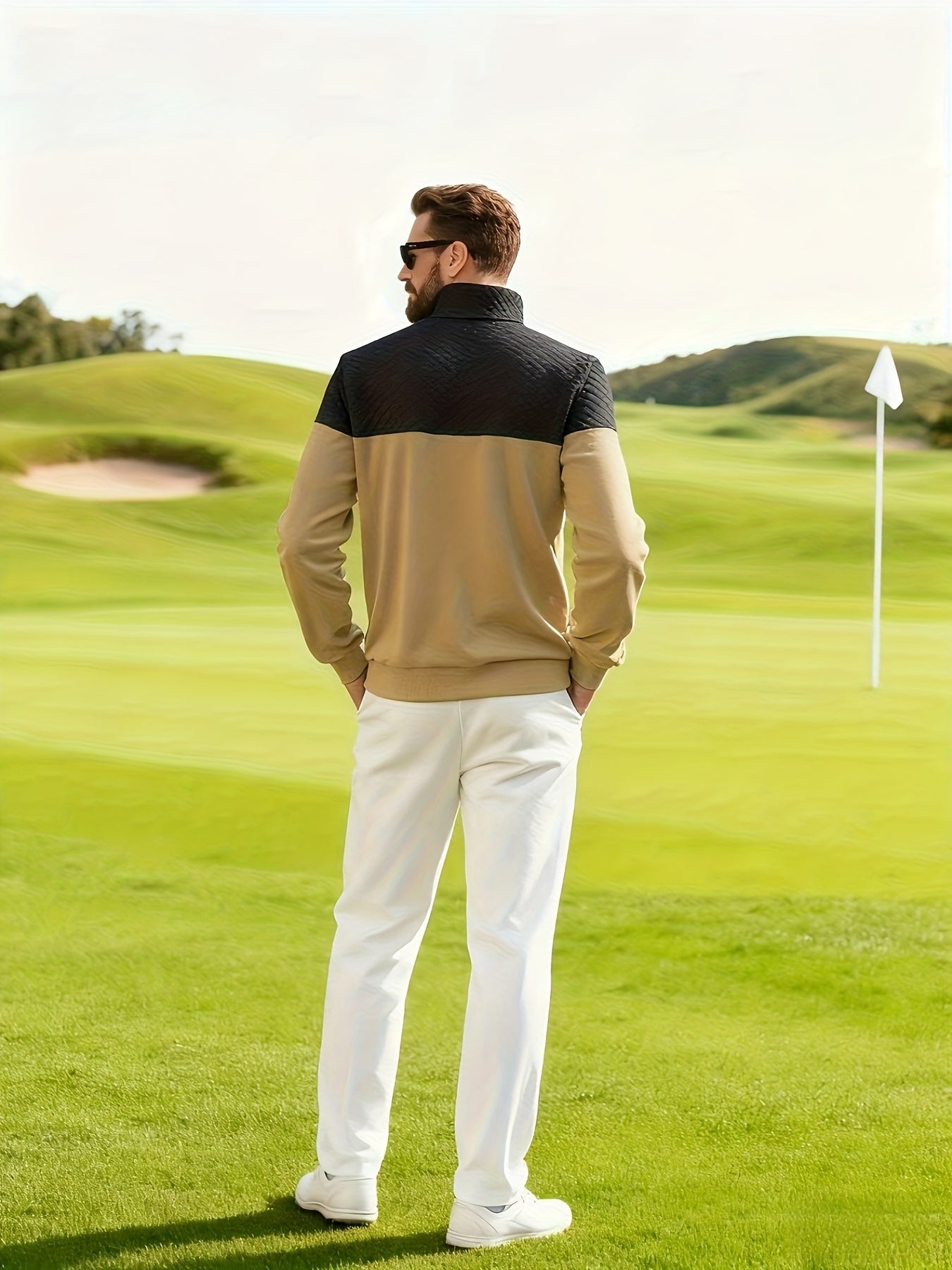 Տղամարդու աշնանային և ձմեռային կիսաճտքավոր սպորտային սվիտեր՝ հարմար մարզումների, վազքի և ֆիթնեսի համար, ոճային և հարմարավետ դիզայնով, փոքր վանդակավոր կանգնած օձիքով և հասանելի է մեծ չափսերով։