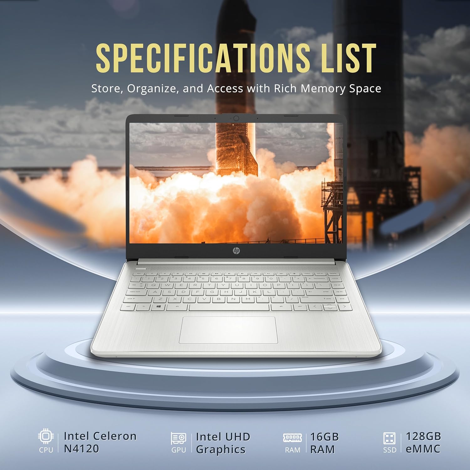 HP Stream 14" HD Brightview Laptop, Intel Celeron N4120, 16GB RAM, 288GB Storage (128GB Emmc + 160GB Docking Station Set), Intel UHD Graphics, 720P Webcam, Wi-Fi, 1 Year Office 365, Win 11 S, Silver