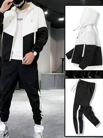 Տղամարդկանց գարուն-աշուն բացօթյա սպորտաձևերի մարզումների համար նախատեսված ամենօրյա գունային բլոկներով կարված վերնաշապիկով, կարգավորվող հավաքածու՝ տնային վերնաշապիկով և տաբատով, նորաձև քամուց պաշտպանող բաճկոնով, տաբատով, երկկտոր կոստյումով