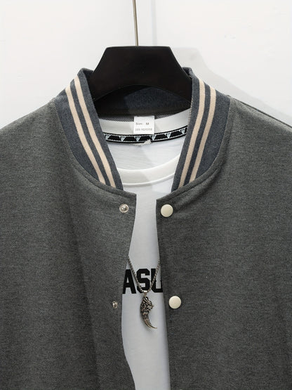 Տղամարդու ամենօրյա բեյսբոլի օձիքով բաճկոնի և տաբատի հավաքածու, գունային բլոկներով երկար թևքերով սվիտեր և սպորտային տաբատ, պոլիեսթերից հյուսված կոստյում կոճակներով, գարուն/աշուն հավաքածու