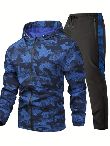 Men'S Lightweight Climbing Hooded Jacket - Quick-Dry Windproof Outdoor Sports Coat with Camouflage Pattern, Spring/Fall Casual & Training Wear, Regular Fit for Hiking, Running, Gym, Hiking Apparel, Durable Fabric