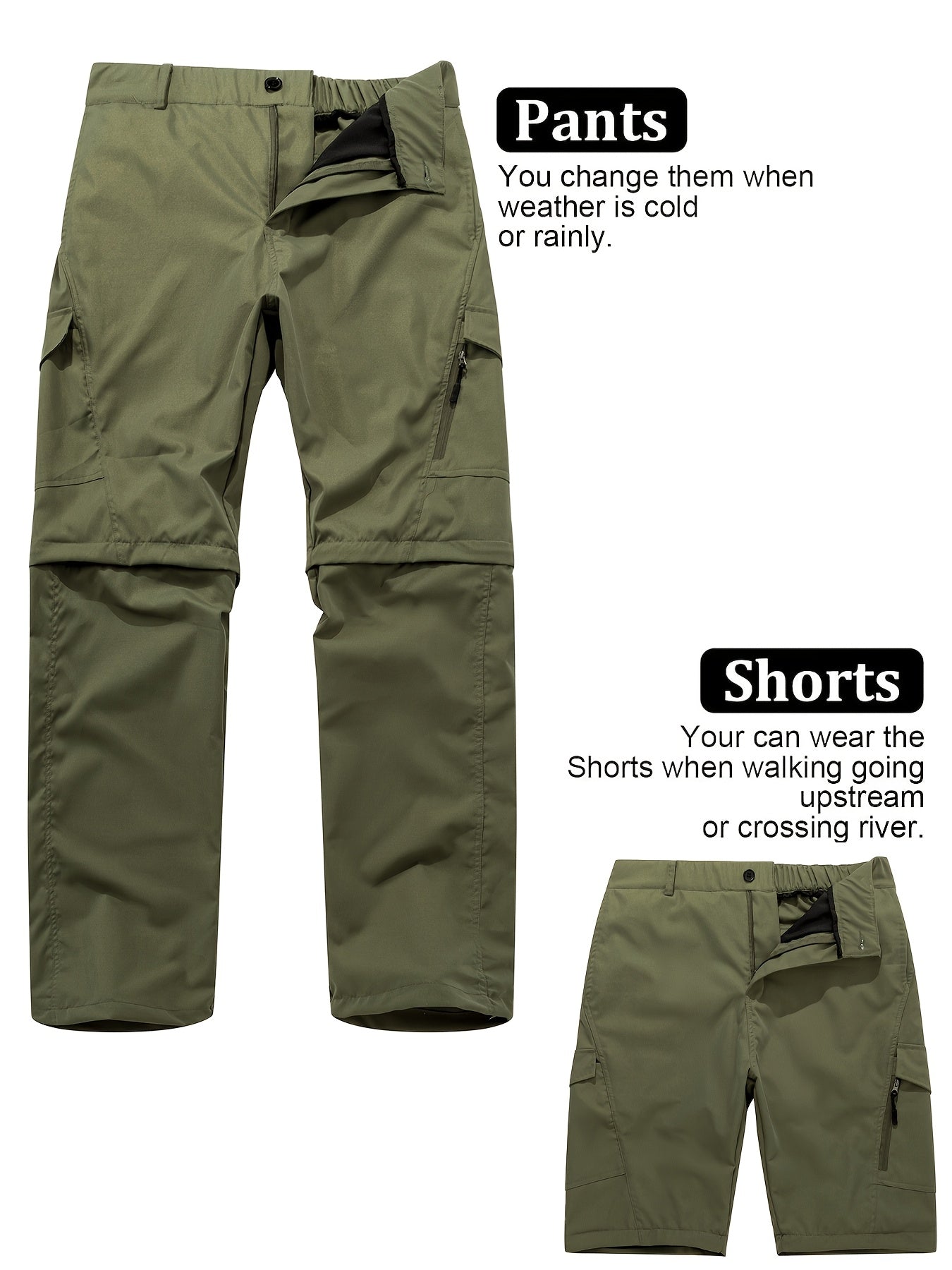 Men's Convertible Hiking Pants - Durable, Zip-Off Cargo Trousers for Fishing & Running, Casual Outdoor Wear with Pockets - ayq