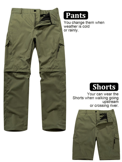 Men's Convertible Hiking Pants - Durable, Zip-Off Cargo Trousers for Fishing & Running, Casual Outdoor Wear with Pockets - ayq