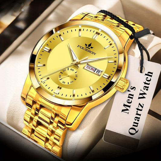 1 New Brand Men'S Luxury Automatic Quartz Watch with Stainless Steel Strap, Blue Dial, Date Display, and Luminous Hands - Waterproof, Stylish for Casual Attire, Perfect Gift for Holidays and Birthdays, Casual Wear Watch | Ele