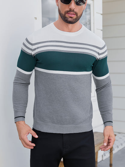 Տղամարդու առօրյա հարմարավետ տրիկոտաժե սվիտեր, նոր գարուն/աշուն կլոր վզնոցով հիմնական շերտ՝ եռաշերտ, հակադիր գույների սվիտեր