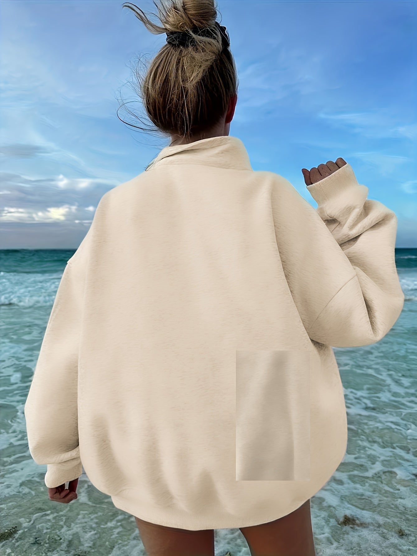 Women's Casual Heather Gray Half-Zip Sweatshirt - Soft Polyester & Elastane Blend, Long Sleeve, Stand Collar, Machine Washable - Perfect for Spring/Fall - ayq