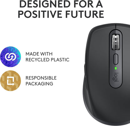 Logitech MX Anywhere 3S Compact Wireless Mouse, Fast Scrolling, 8K DPI Any-Surface Tracking, Quiet Clicks, Programmable Buttons, USB C, Bluetooth, Windows PC, Linux, Chrome, Mac - Graphite