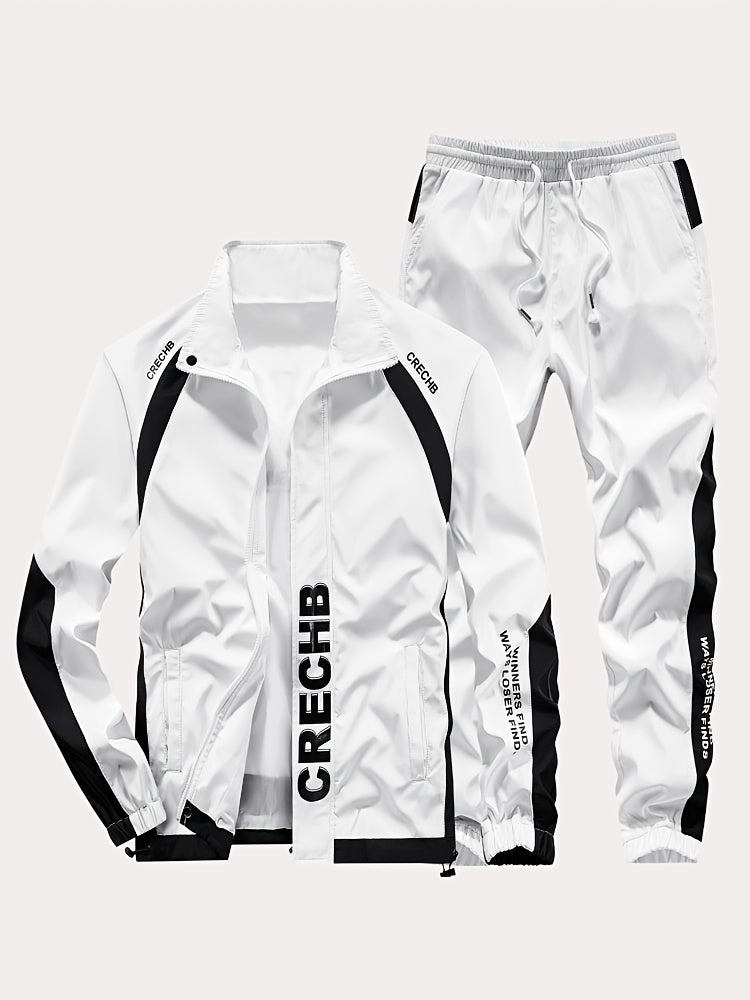 Գարնան և աշնան համար նախատեսված սպորտային հագուստի համալիր, որը ներառում է կանգնած օձիքով և սև ու սպիտակ գծավոր երկար տաբատով ճարմանդով բաճկոն, ոճային հանդերձանք, որը հիանալի նվեր է, քրտինքից պաշտպանված, միայն ձեռքով լվանալ, մարզումների համար աքսեսուար: