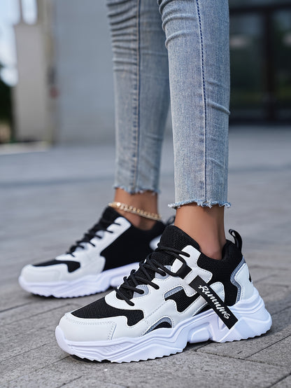 Women's Casual Color Blocking Design Non-slip And Wear Resistant Sneakers, Trendy And Comfortable, Versatile Height Increasing Thick Soled Sports Shoes