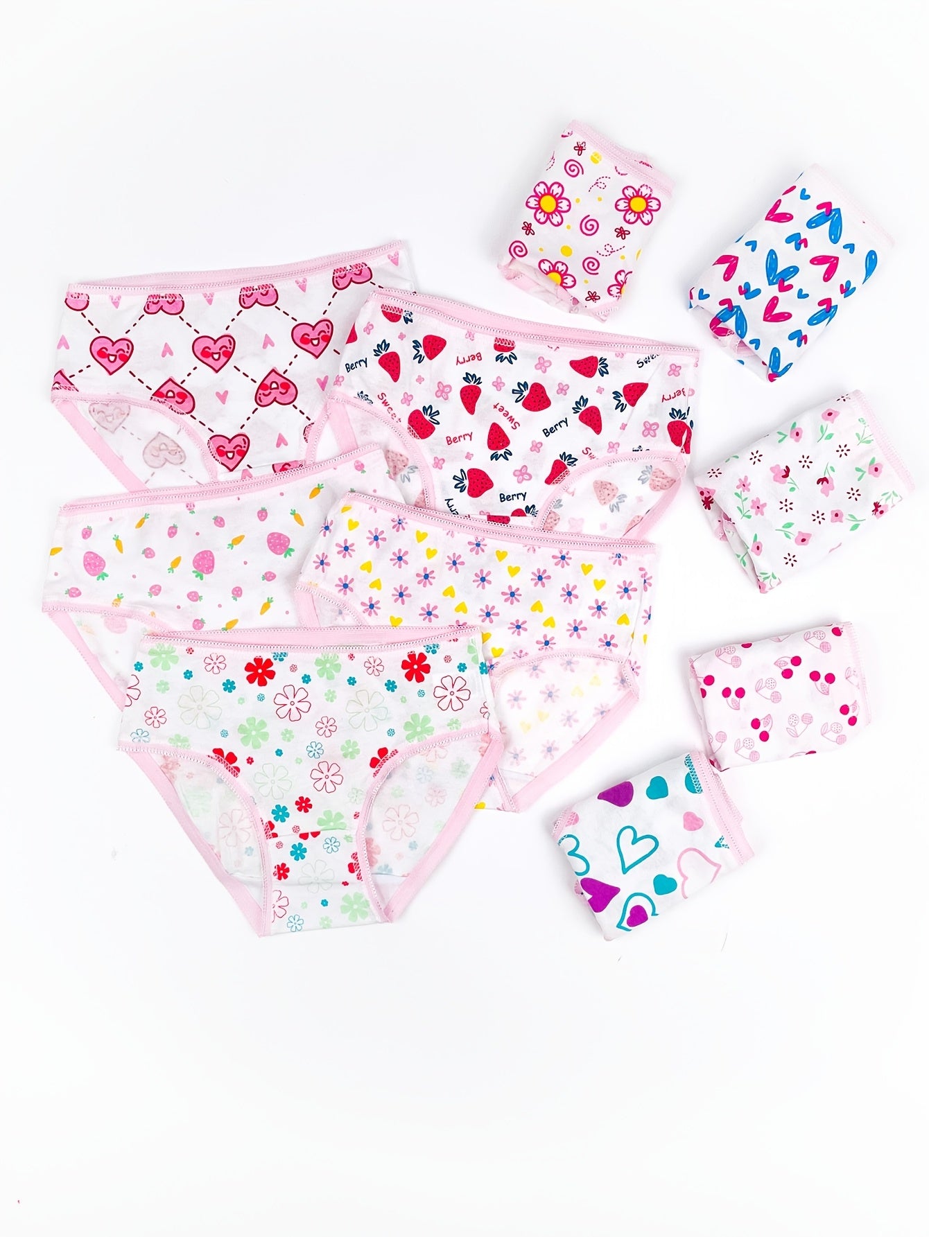 6pcs Girls' Cotton Panties, Love & Floral Pattern Soft Breathable Lace Triangle Underwear