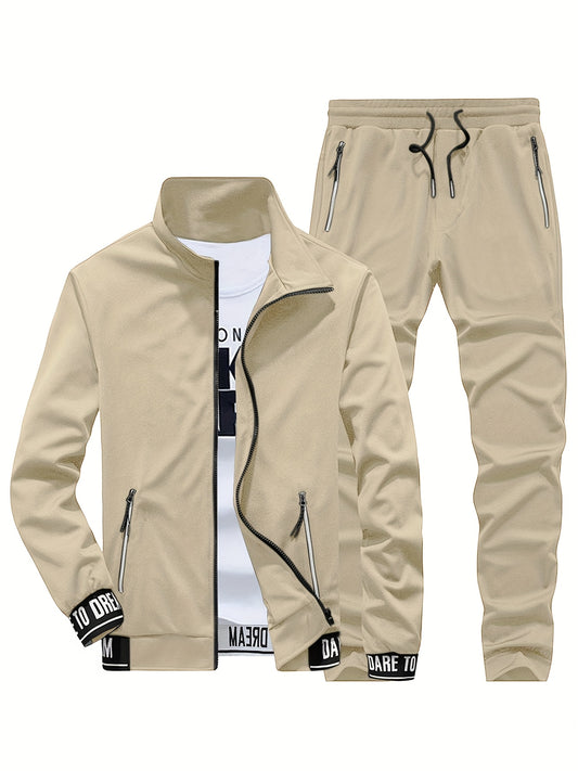 Գարնանային և աշնանային տղամարդկանց համար նախատեսված սպորտային, առօրյա տաբատ-կոստյում՝ կանգնած օձիքով