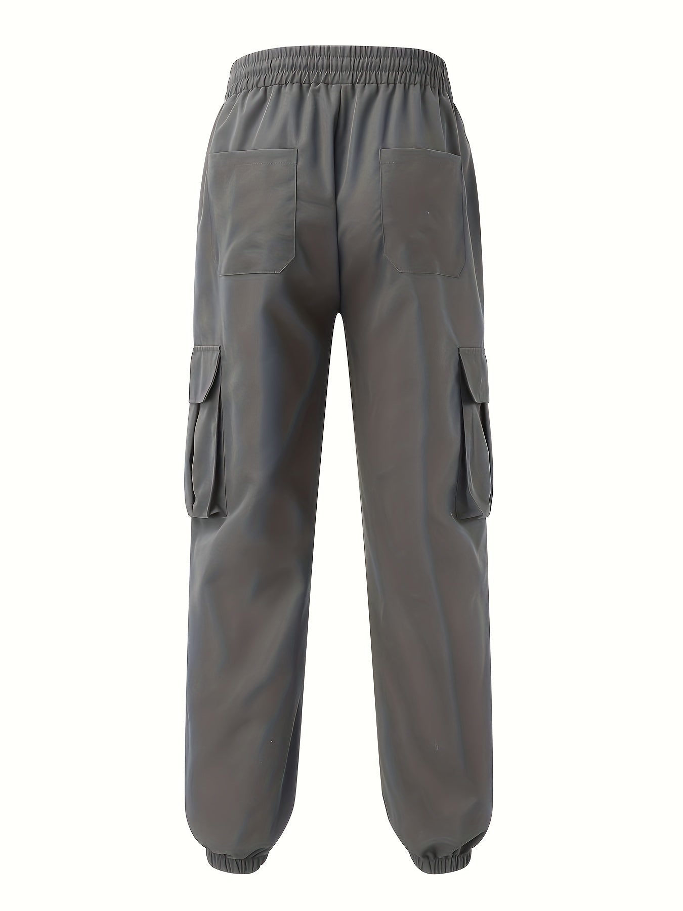 Men'S Fashion Cargo Pants, 100% Polyester Woven Fabric, All-Season Loose Fit with Drawstring Waist, Multi-Pocket Design, Solid Color, Mid Waist, Regular Length, Non-Stretch, Casual Joggers for Weekend - 160g/m²