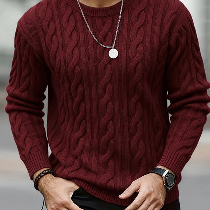 New Autumn-Winter Men's Casual Commuter Solid Color Crew Neck Knit Pullover