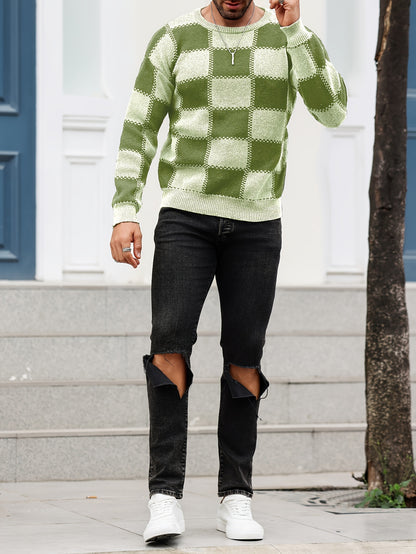 Տղամարդկանց գունաբլոկինգ տեքստուրային պրինտ, պատահական թրենդային սվիտեր, երկարաթև պուլովեր՝ որպես նվեր աշնան և ձմռան համար