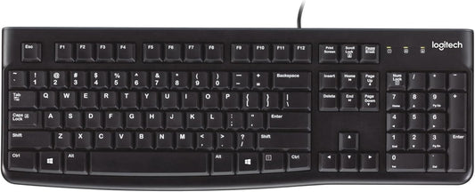 Logitech K120 Wired Keyboard for Windows, Plug and Play, Full-Size, Spill-Resistant, Curved Space Bar, Compatible with PC, Laptop - Black