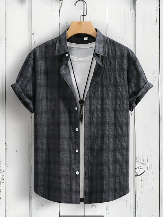 Տղամարդկանց ամառային պատահական վանդակավոր վերնաշապիկ, 60% պոլիեսթեր 34% բամբակ, 6% ռայոն, կարճ թև, մատիտ օձիք, չձգվող գործվածք, սովորական կահավորանք, բացօթյա արշավներ և հանգստյան օրերի հագուստ - 105 գմ