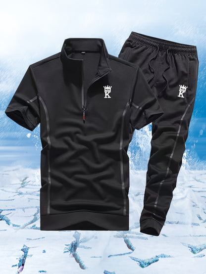 Տղամարդկանց ամառային առօրյա, կանգնող օձիքով, լարով ձգվող սպորտային հագուստի հավաքածու