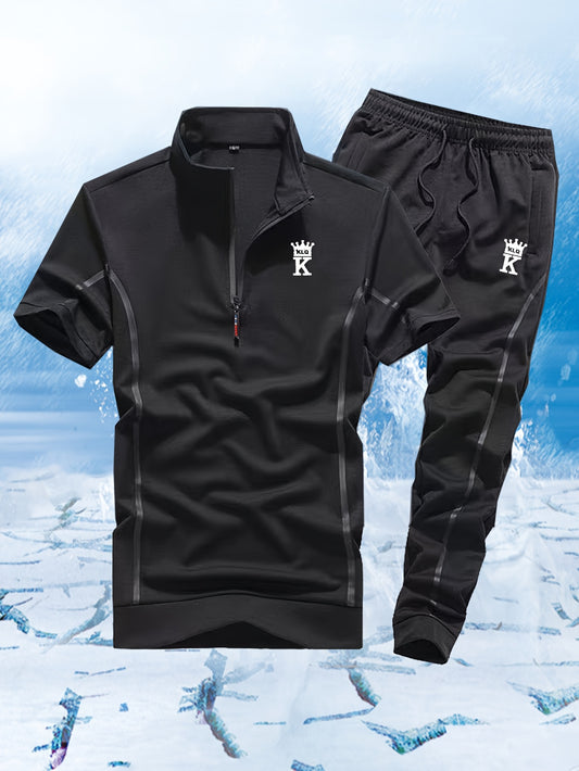 Տղամարդկանց ամառային առօրյա, կանգնող օձիքով, լարով ձգվող սպորտային հագուստի հավաքածու