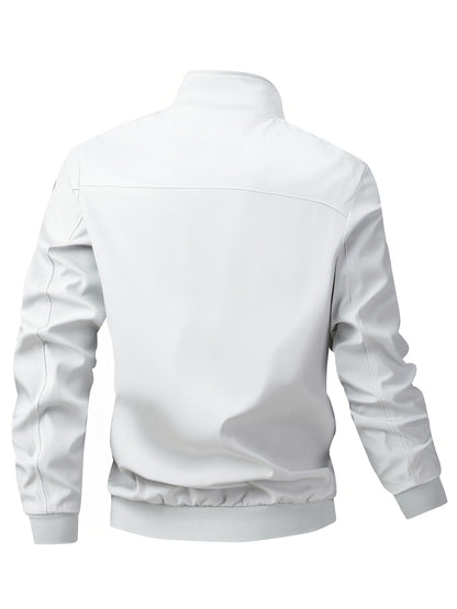 Տղամարդու առօրյա արքայական կապույտ բոմբեր բաճկոն՝ լիքը կայծակաճարմանդով, ազատ չափսերով, պոլիեսթերային, կանգնած օձիքով, երկար թևքերով, թեթև և դիմացկուն՝ գարնան և աշնան համար, առօրյա վերնազգեստ | երիզավոր թևքեր | դիմացկուն վերնազգեստ