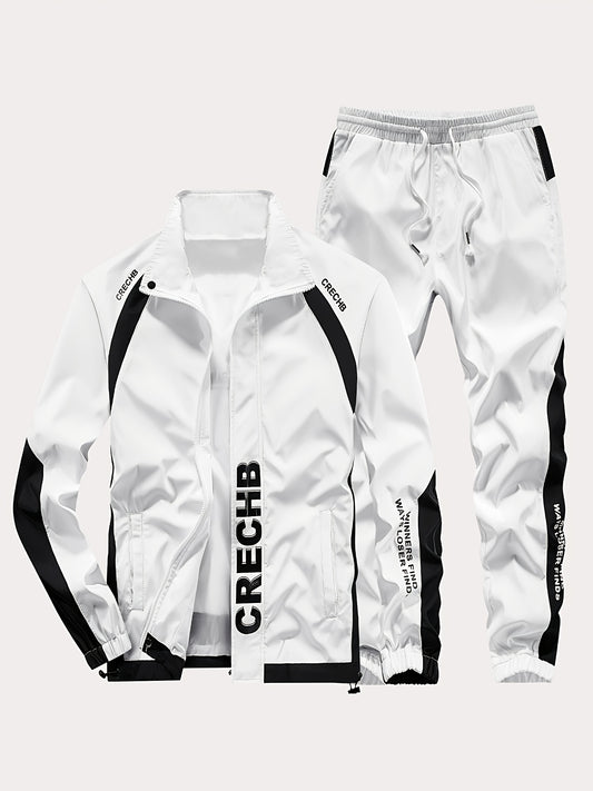 Գարնան և աշնան համար նախատեսված սպորտային հագուստի համալիր, որը ներառում է կանգնած օձիքով և սև ու սպիտակ գծավոր երկար տաբատով ճարմանդով բաճկոն, ոճային հանդերձանք, որը հիանալի նվեր է, քրտինքից պաշտպանված, միայն ձեռքով լվանալ, մարզումների համար աքսեսուար: