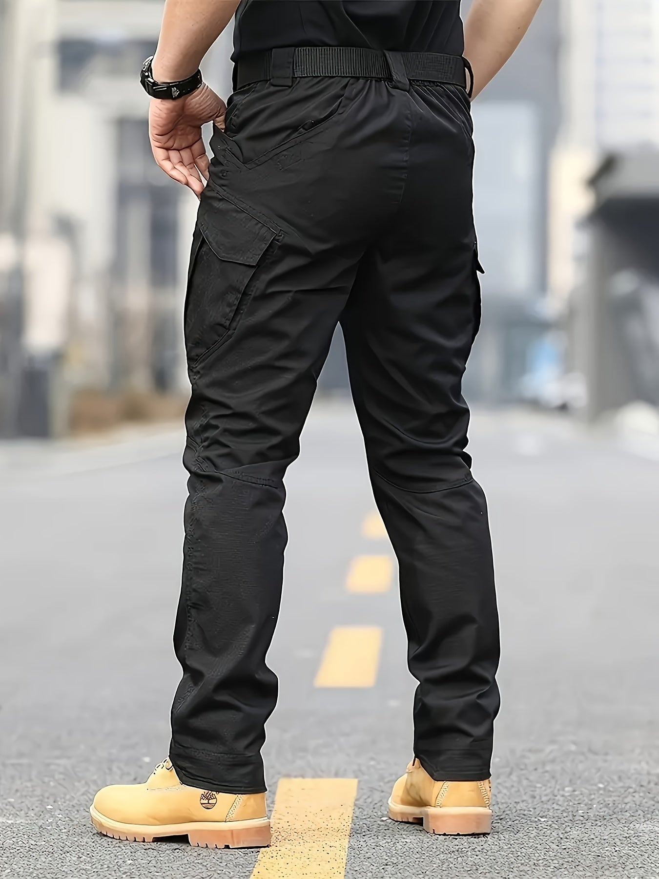 Տղամարդկանց տակտիկական տաբատ պոլիեսթեր 100% սպորտային ոճով, չձգվող պինդ բեռների տաբատ՝ գրպաններով արշավների և պատահական հանգստյան օրերի համար, չորս սեզոնային հագուստ, սովորական պիտանի մեծահասակների հյուսված տաբատ