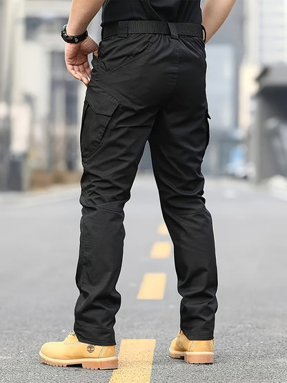 Տղամարդկանց տակտիկական տաբատ պոլիեսթեր 100% սպորտային ոճով, չձգվող պինդ բեռների տաբատ՝ գրպաններով արշավների և պատահական հանգստյան օրերի համար, չորս սեզոնային հագուստ, սովորական պիտանի մեծահասակների հյուսված տաբատ