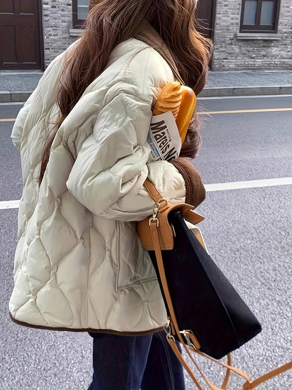 Կանացի մուգ կապույտ կարված բաճկոն՝ արհեստական ​​մորթուց զարդանախշով - Էլեգանտ երկար թևքերով վերնազգեստ, պոլիեսթեր, կոճակներով առջևի մաս, տաք և նորաձև ձմռան համար